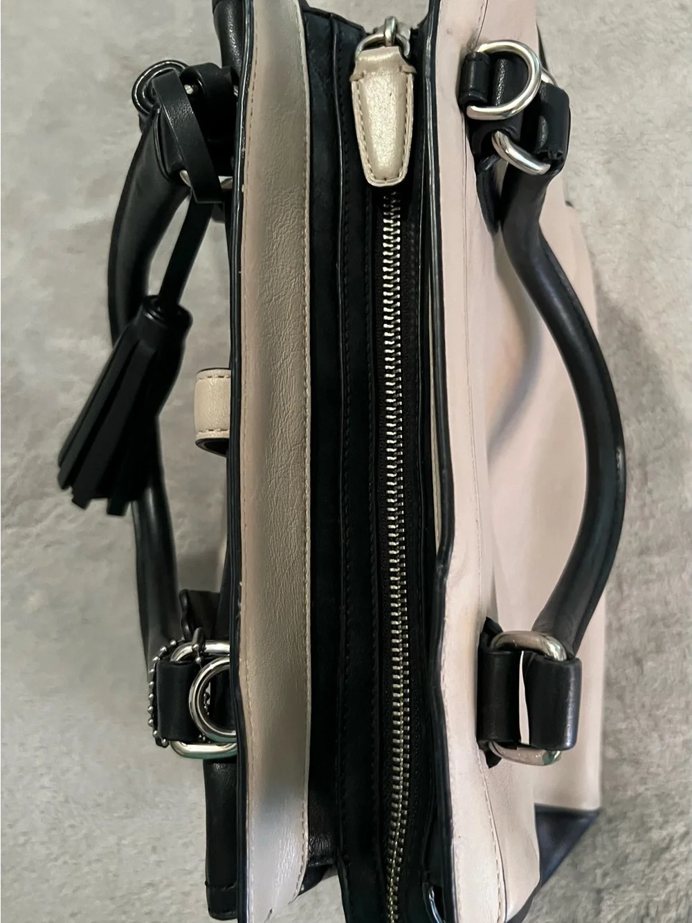 Coach Legacy Two-Tone North South Black and Cream Leather Satchel